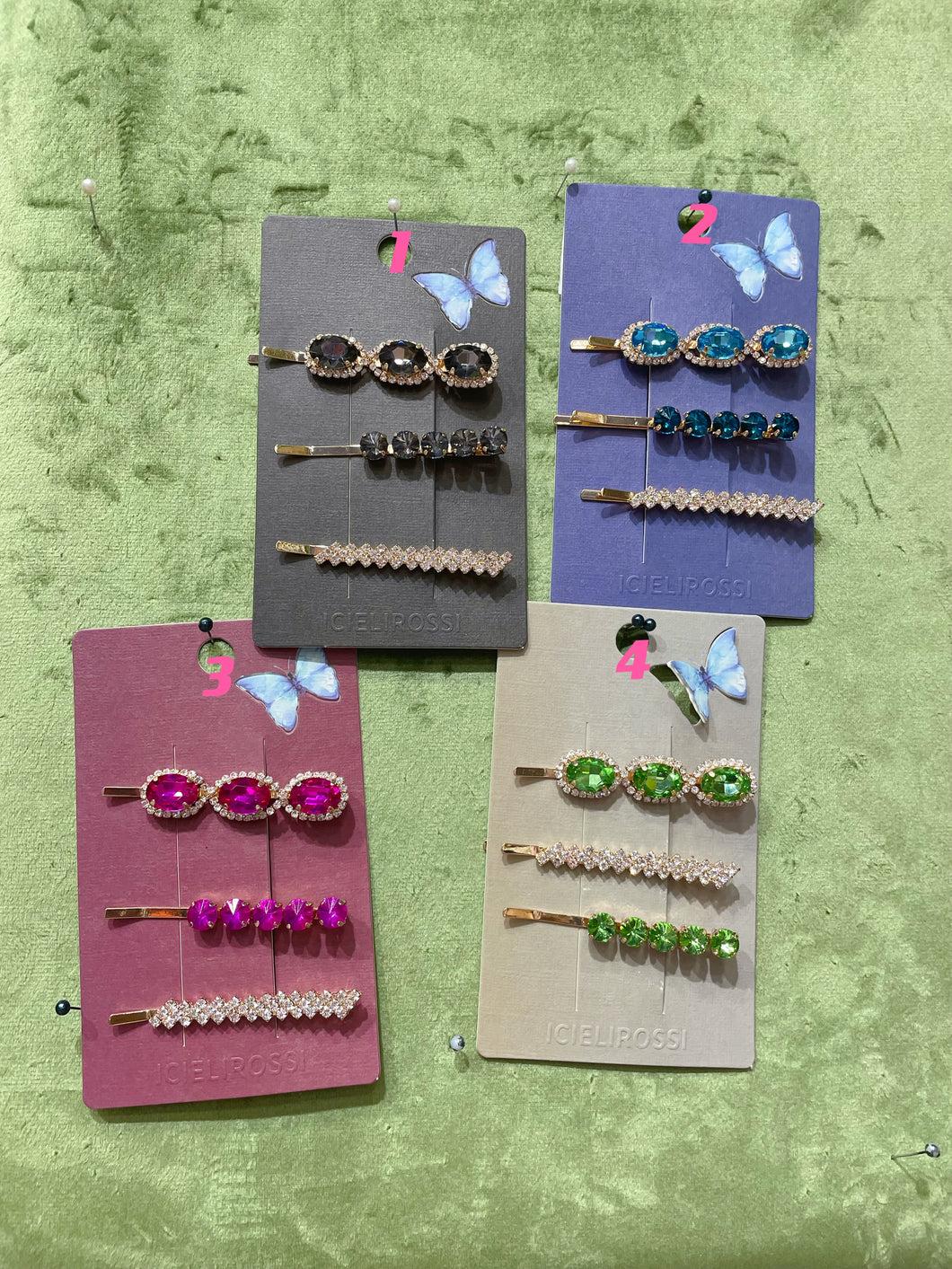 Set di Fermagli in cristallo (4 colori disponibili)